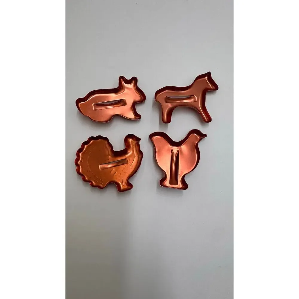 Copper Cookie Cutter Set Farm Animal Shapes Baking Kitchen